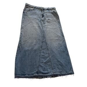 NWT Lucky Brand Denim Maxi Skirt Sz 14 Boho Fray Hem